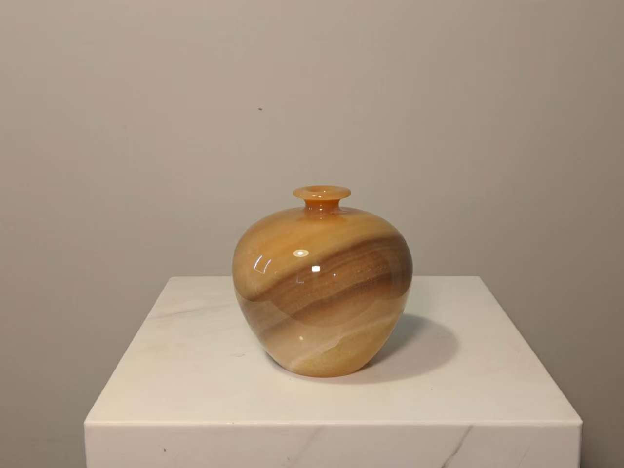 Natural Marble handicraft article - Golden brown jade Apple