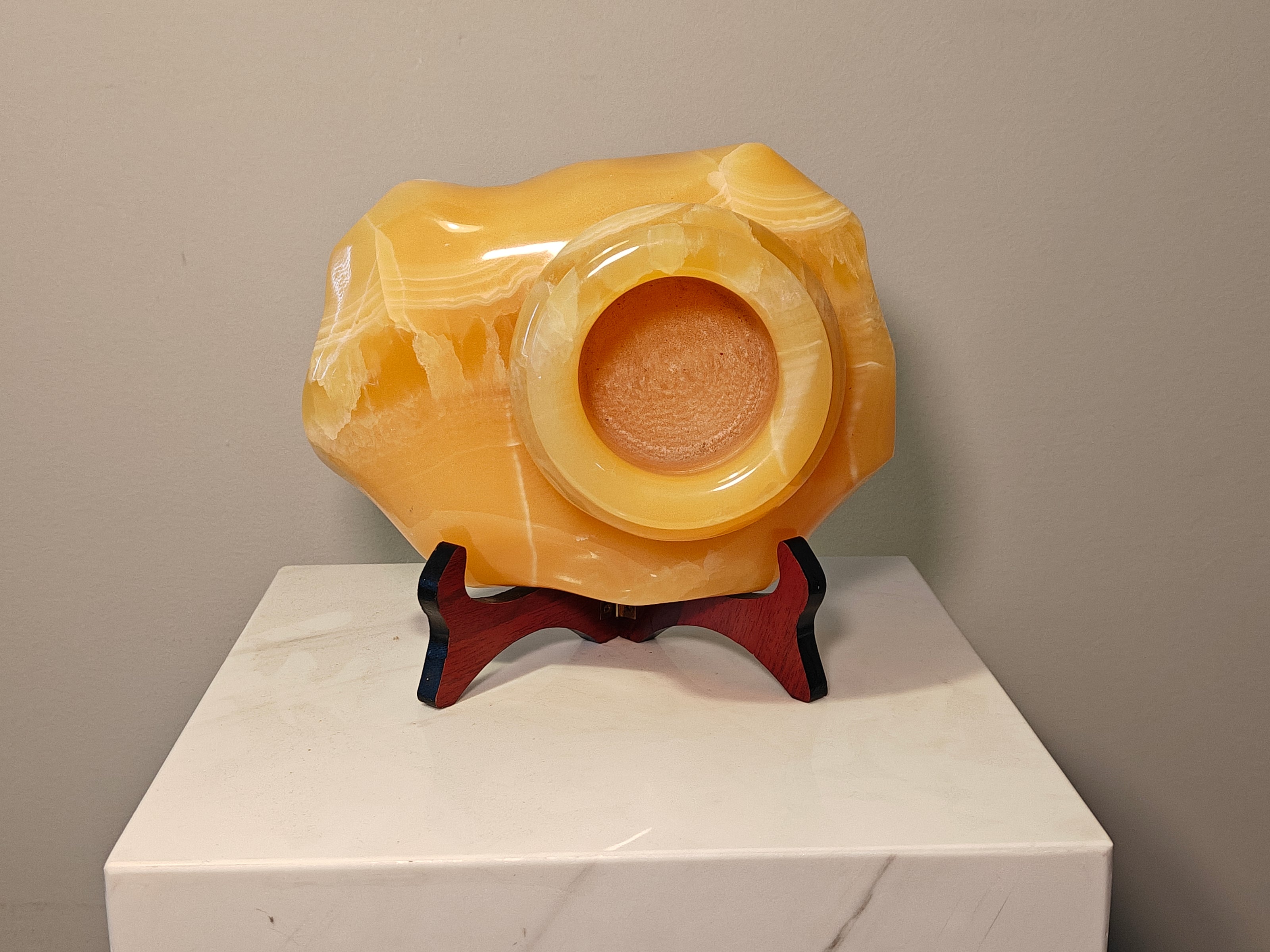 Natural Marble handicraft article - Orange Jade Plant Pot