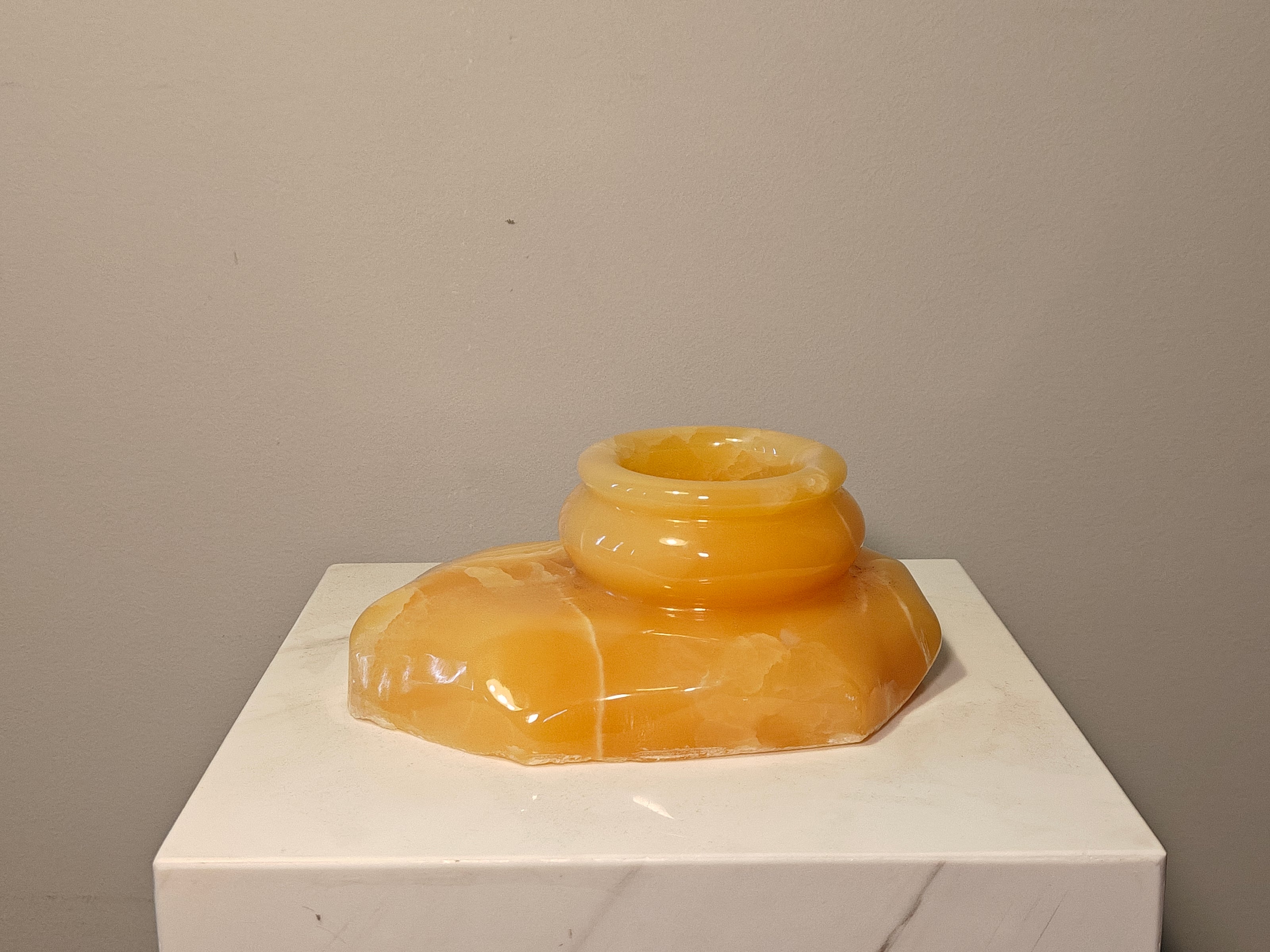 Natural Marble handicraft article - Orange Jade Plant Pot