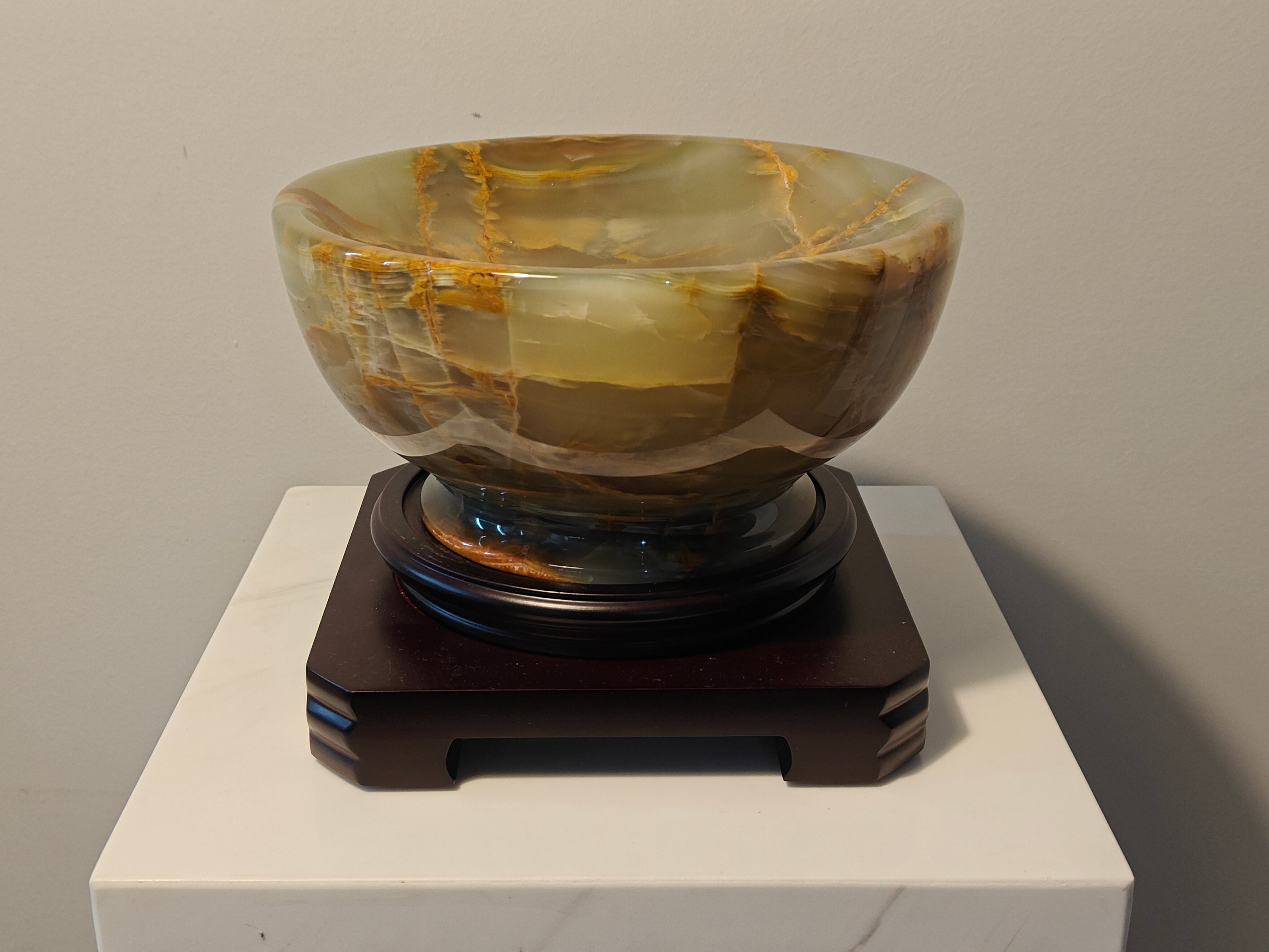 Natural Marble handicraft article - Ancient green jade Treasure bowl
