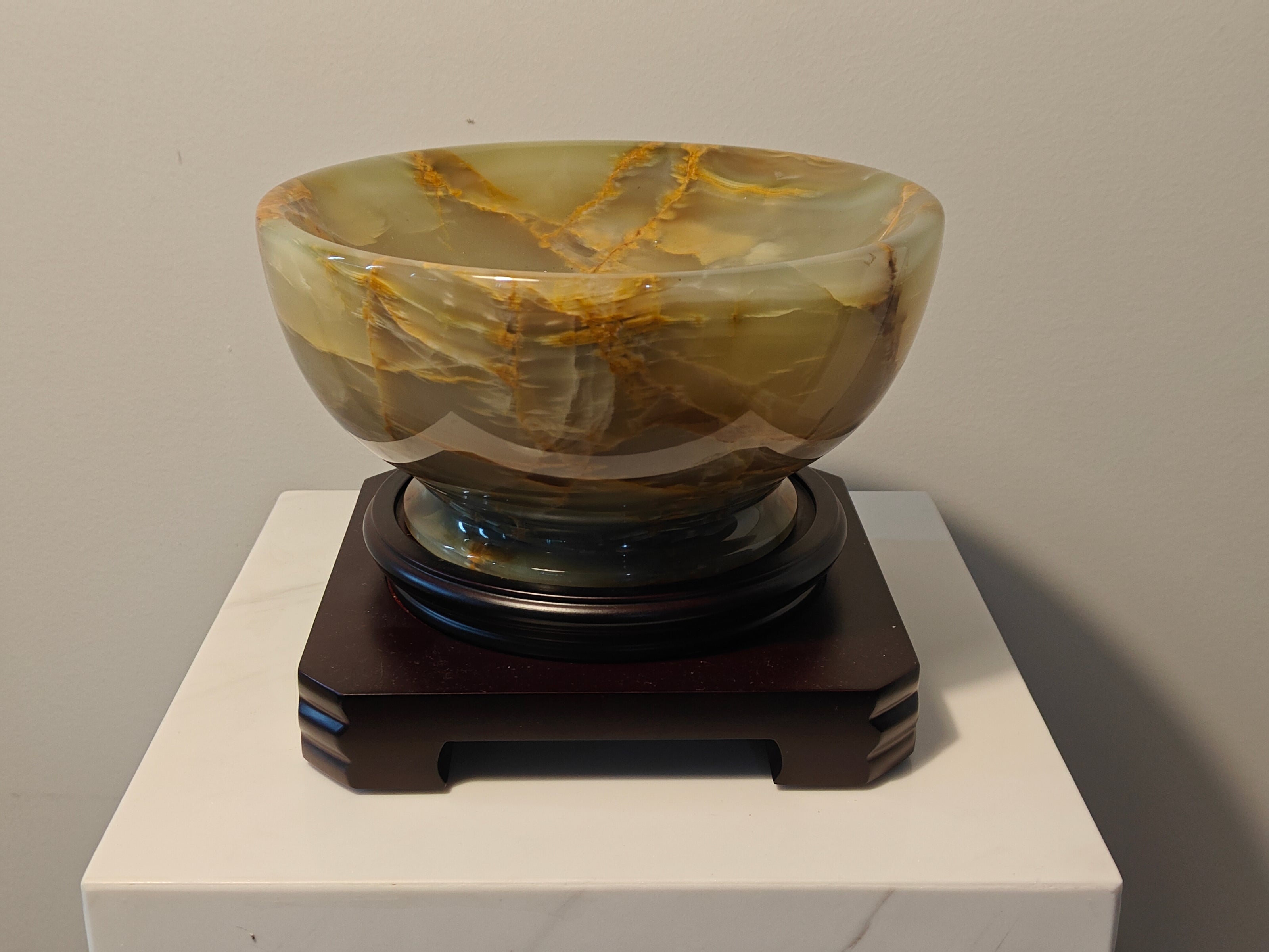 Natural Marble handicraft article - Ancient green jade Treasure bowl